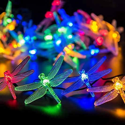 Zukuco Dragonfly Solar String Lights, 16.4ft 20 LED Solar Powered Fairy Lights Outdoor Patio, Lawn, Garden, Party, Wedding,Christm