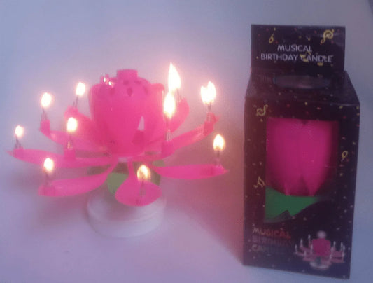 (PINK) Blooming Lotus Lily of the Valley Musical Birthday Candle, SPINS & SINGS the Traditional Happy Birthday tune, For All Ages