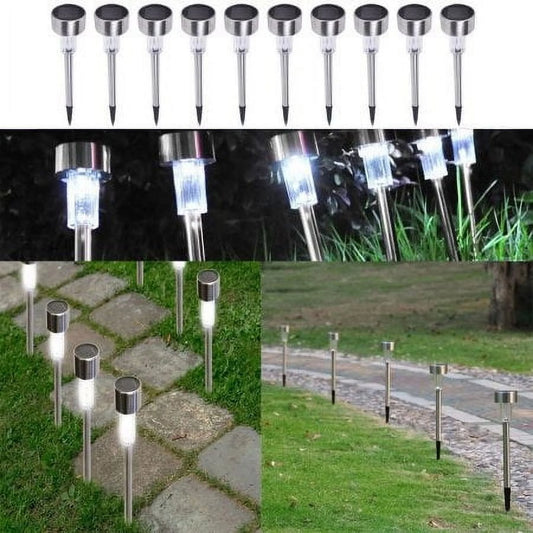 Zimtown 10 Pieces Outdoor Stainless Steel LED Solar Landscape Path Lamp Garden Lights
