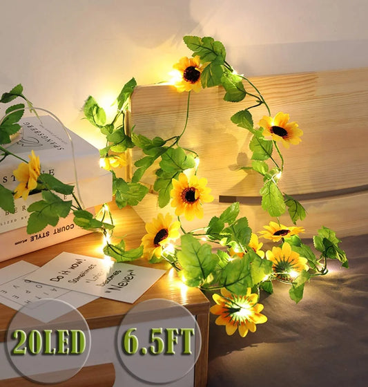 ZOELNIC 6.5FT Solar Sunflower Decor String Lights, Garland Wreath Hanging Lamp with 20 LED, Fairy Night Lights for Home/ Wedding /Party /Garden Decoration
